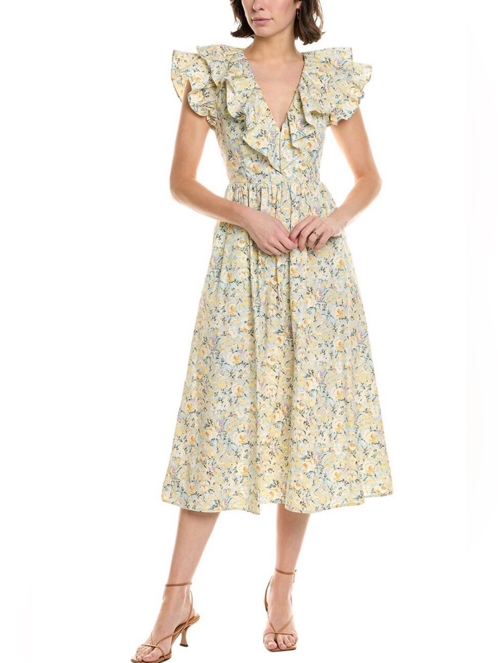 O.P.T Kate Floral Ruffle Collar Midi Dress Sz Medium 100% Cotton